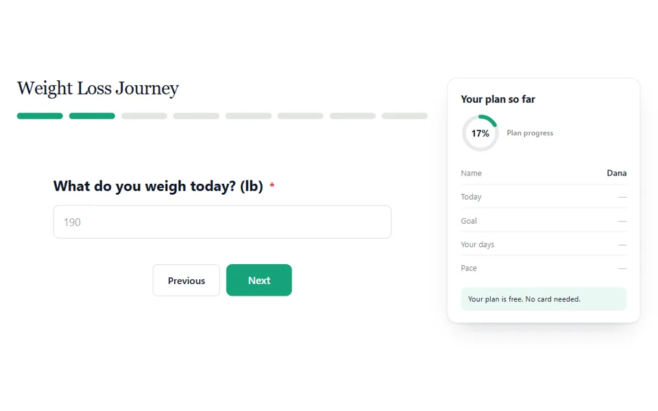 Weight Loss Journey form in Echo Forms