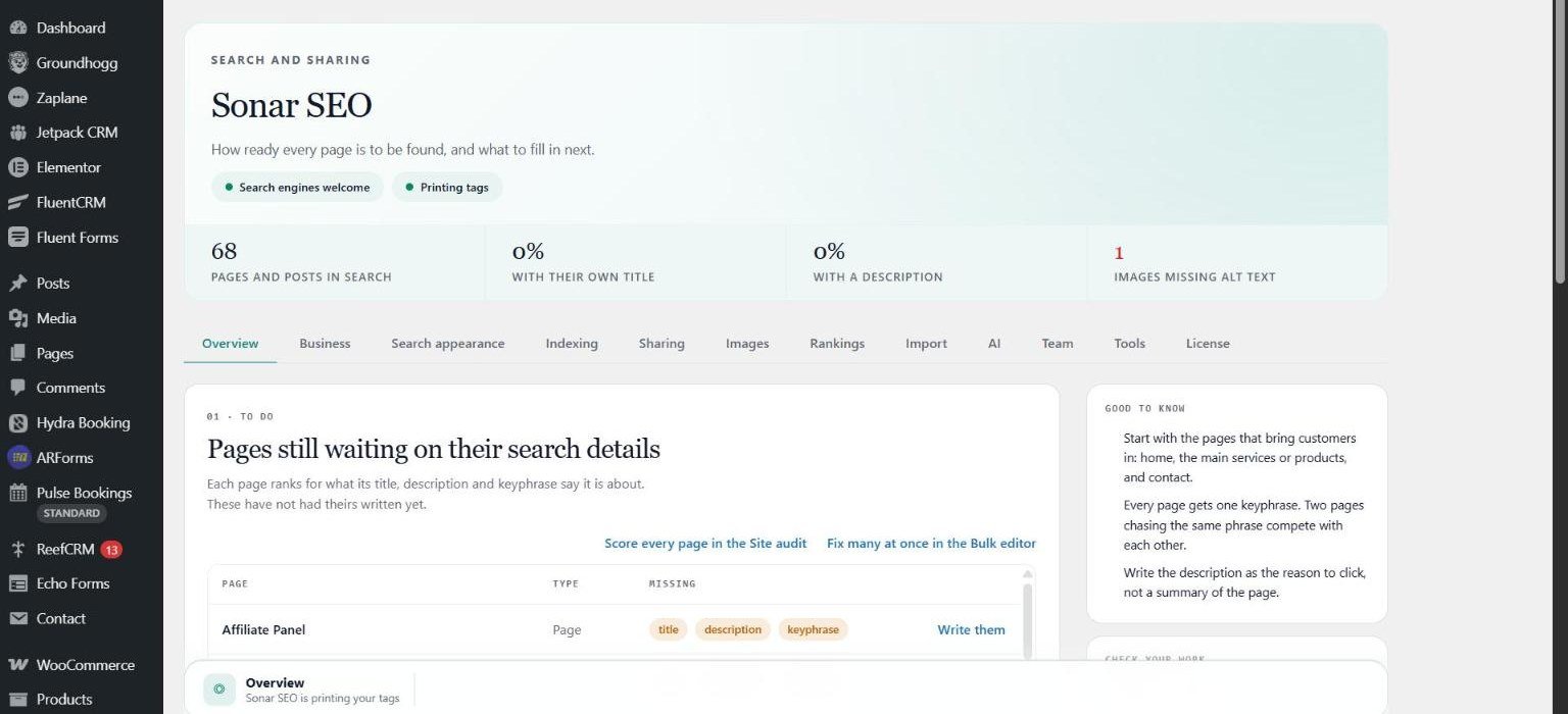 Sonar SEO pages still waiting